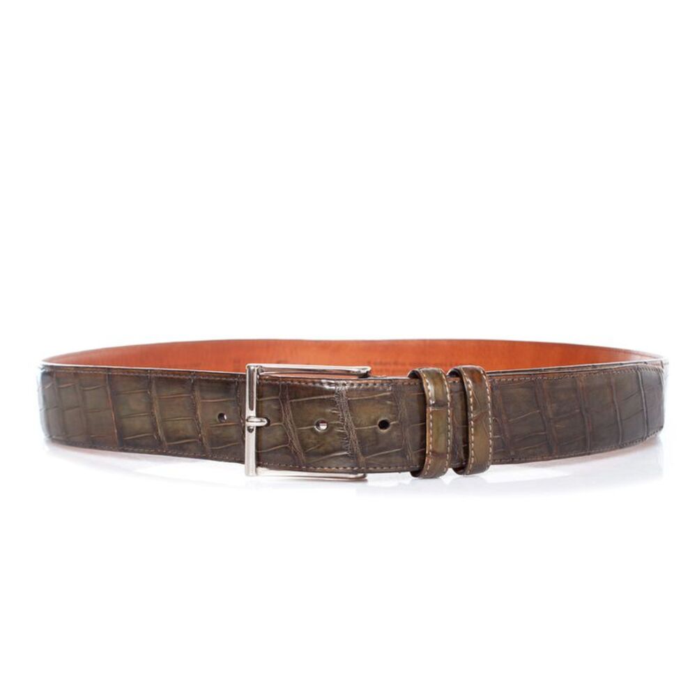 Santoni Alligator leather belt in olive green